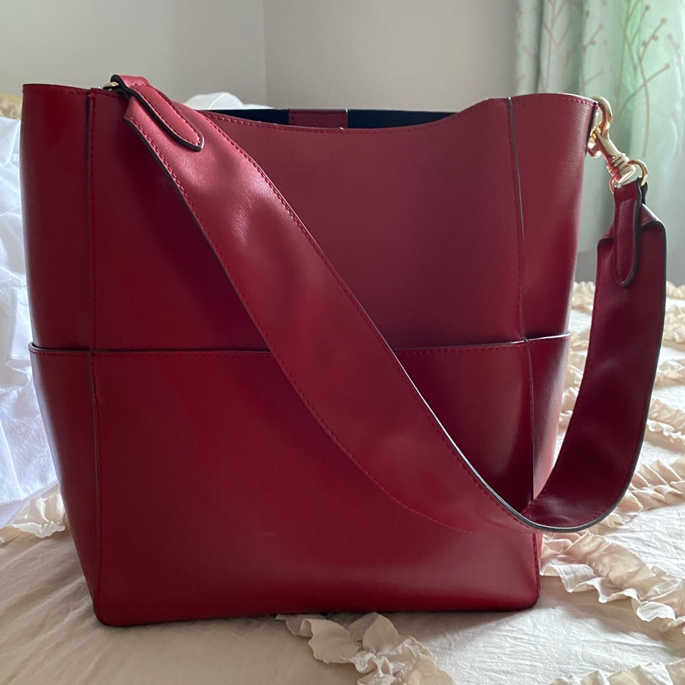 Beautiful red leather tote.